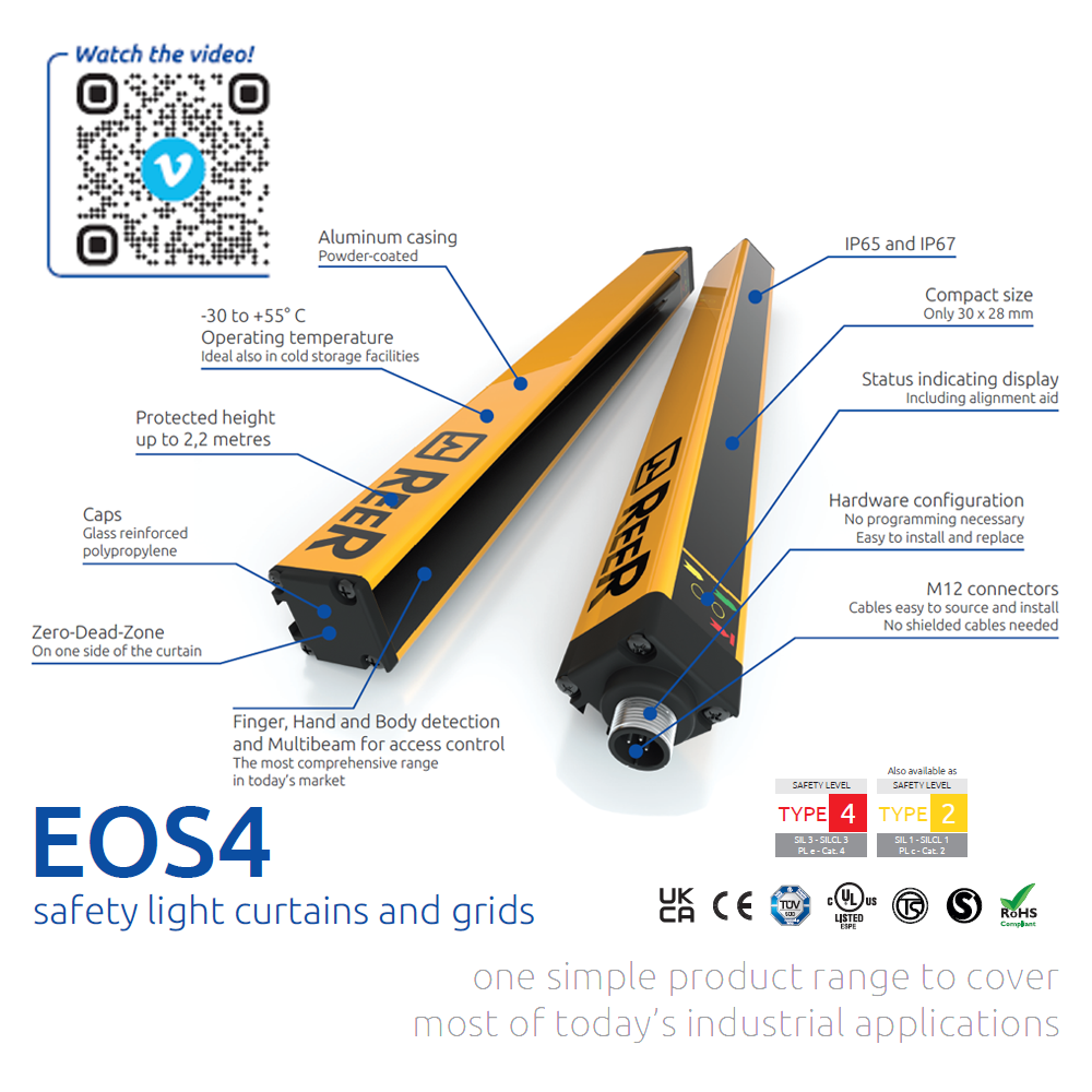 1310660 REER ACCESS CONTROL SAFETY LIGHT GRID W/ AR/MR, EDM, XL RANGE, CAT 4, 680MM LENGTH (EOS4 2B XH)